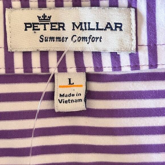 Peter Millar Summer Comfort Purple & White Striped Polo Shirt - Size Large - Picture 6 of 8